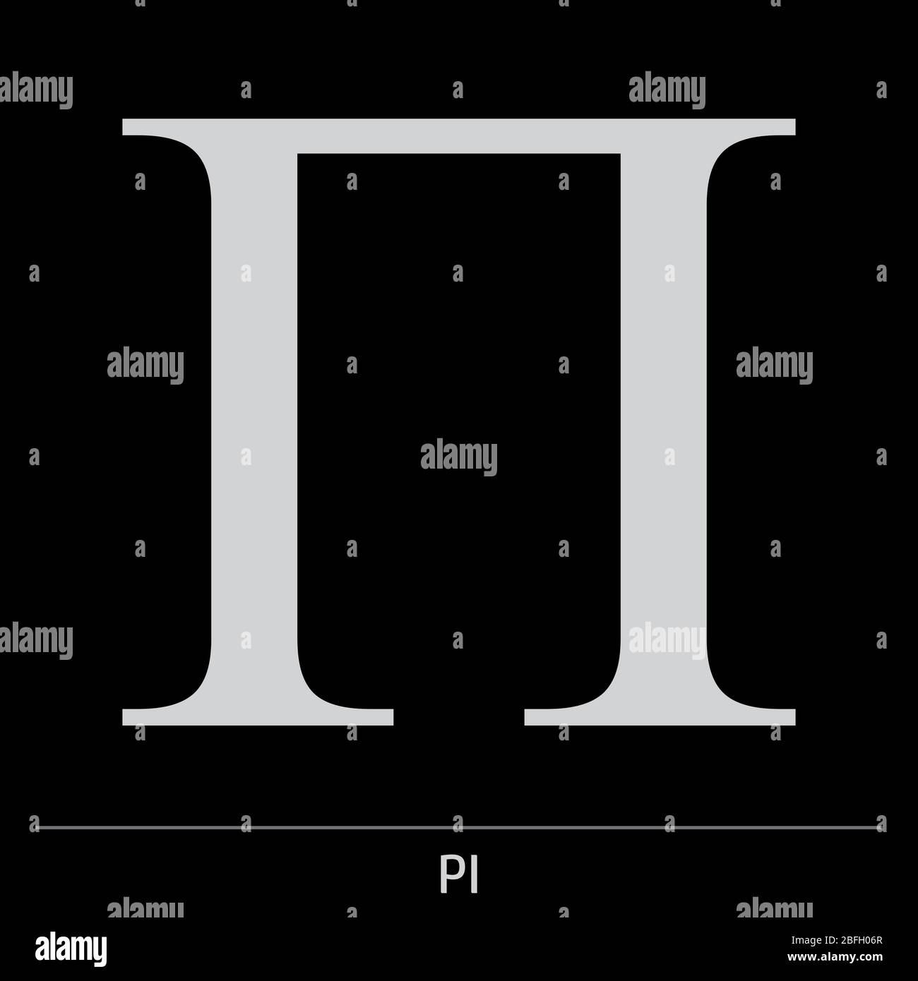 Icona Pi maiuscola con lettera greca su sfondo grigio con etichetta Illustrazione Vettoriale