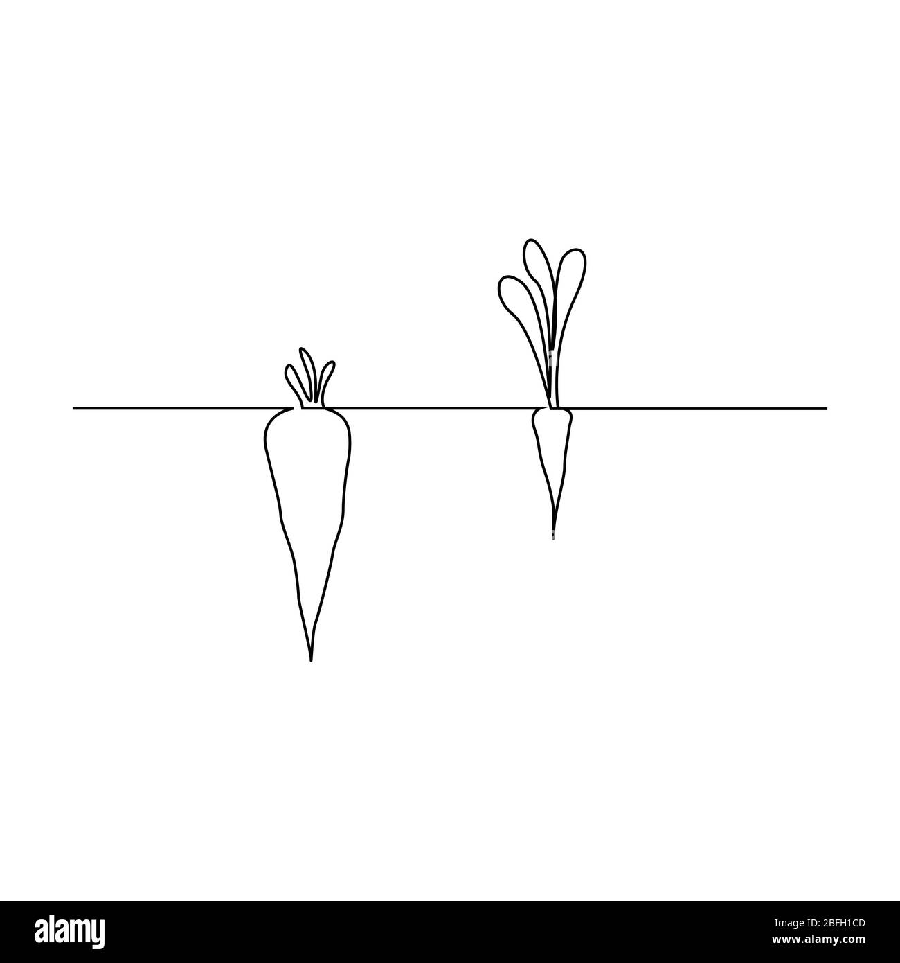 Carota continua a una linea a terra . Due carote con un grande e piccolo tiro. Le apparenze sono ingannevoli. Illustrazione di un vettore. Illustrazione Vettoriale