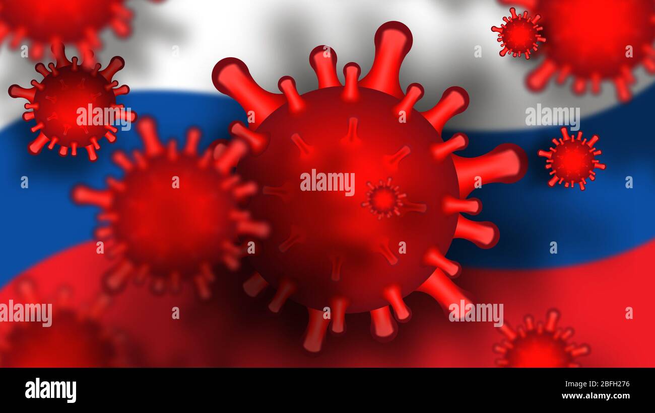 Tema del coronavirus in Russia. Sfondo rosso raster Foto Stock