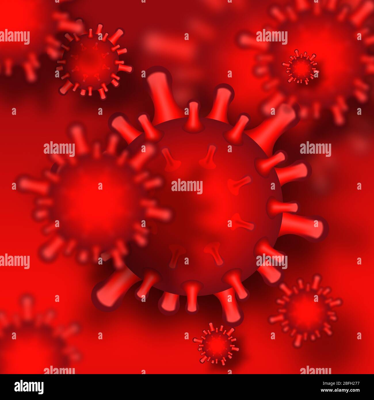 Sfondo raster tema coronavirus sul rosso Foto Stock