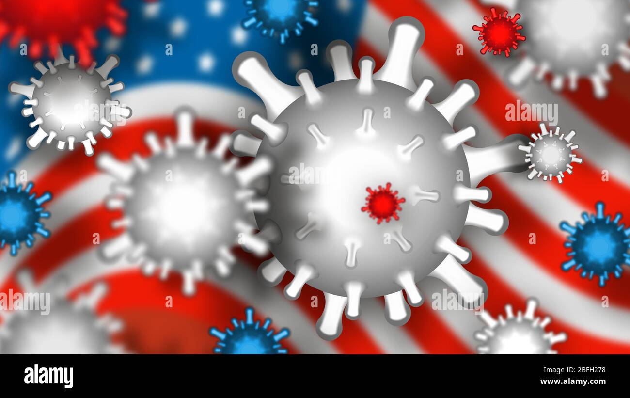 Coronavirus in tema USA. Sfondo rosso raster Foto Stock