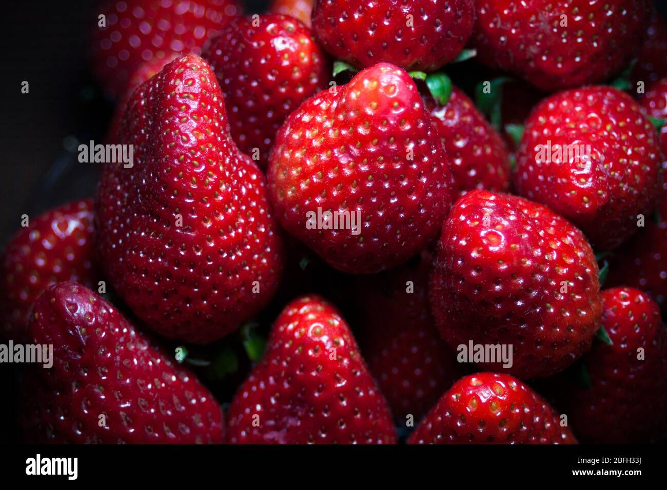 primo piano di molti frutti di fragola bella Foto Stock