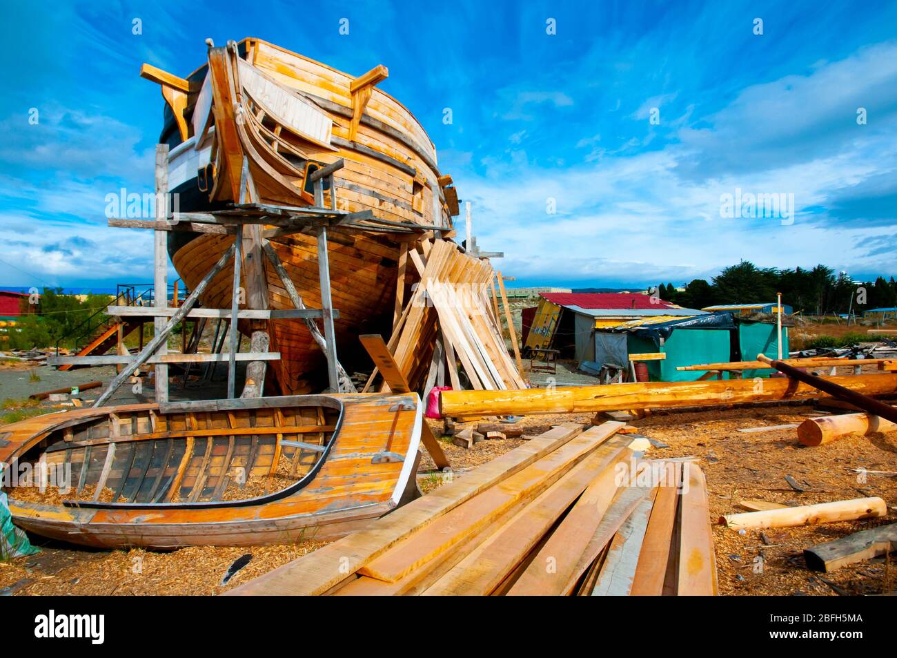 Costruzione di una nave di legno Foto Stock
