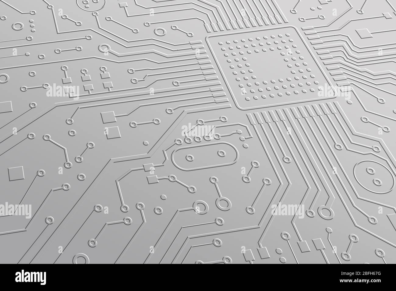 Illustrazione del microcircuito integrato bianco con linee, sfondo tecnologico futuristico Foto Stock