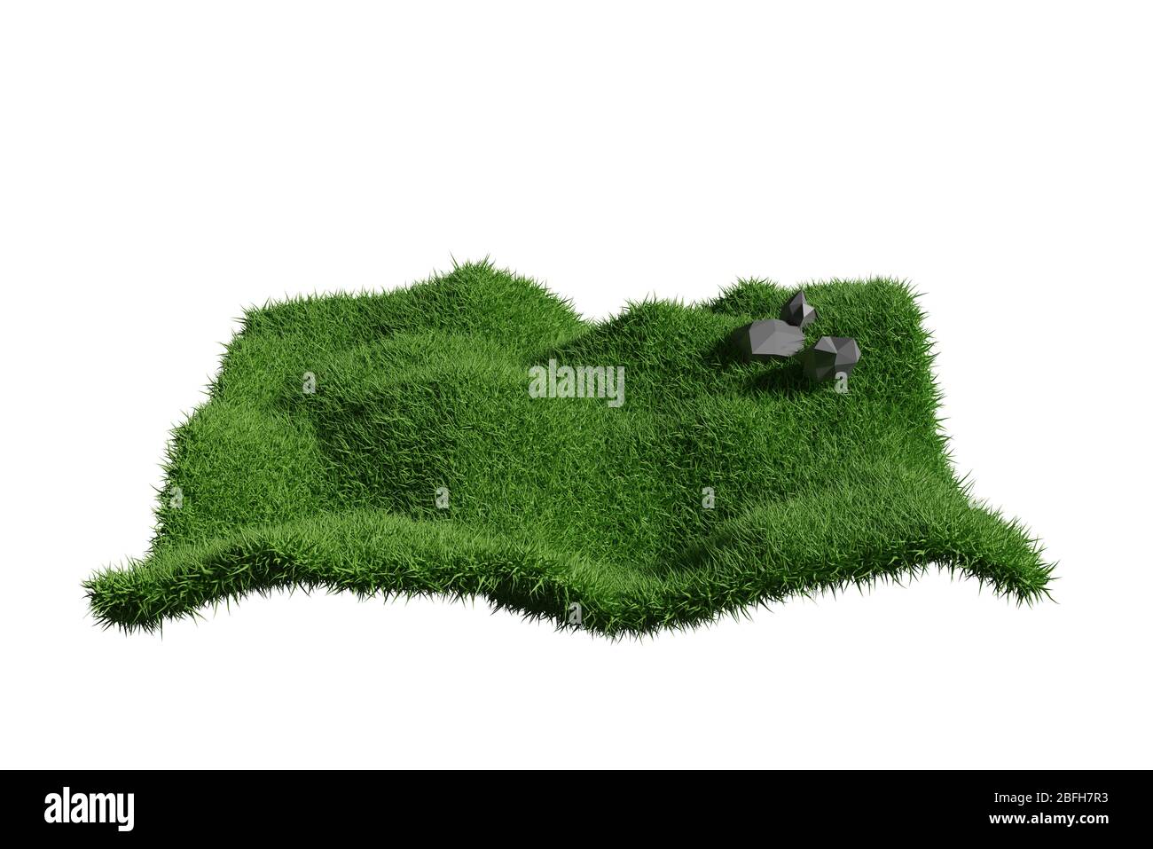 paesaggio campo erba, paesaggio poligono basso con campo erba isolato su sfondo bianco con tracciato di ritaglio Foto Stock