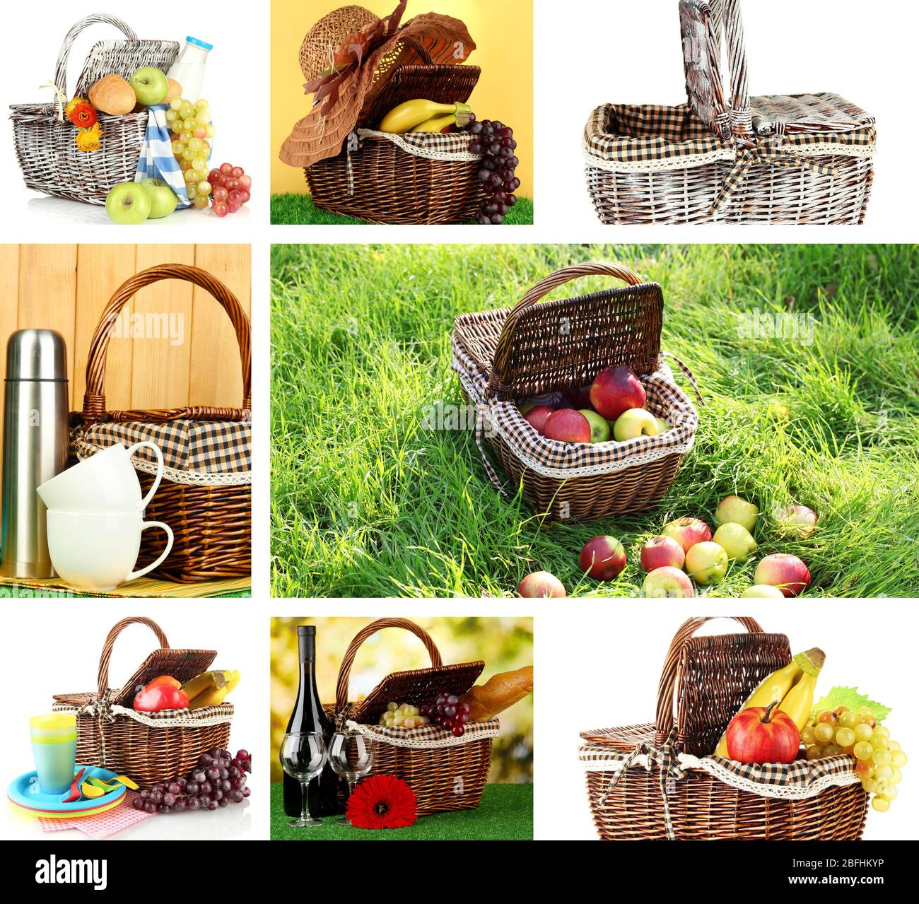 Collage di cestini da picnic primo piano Foto Stock