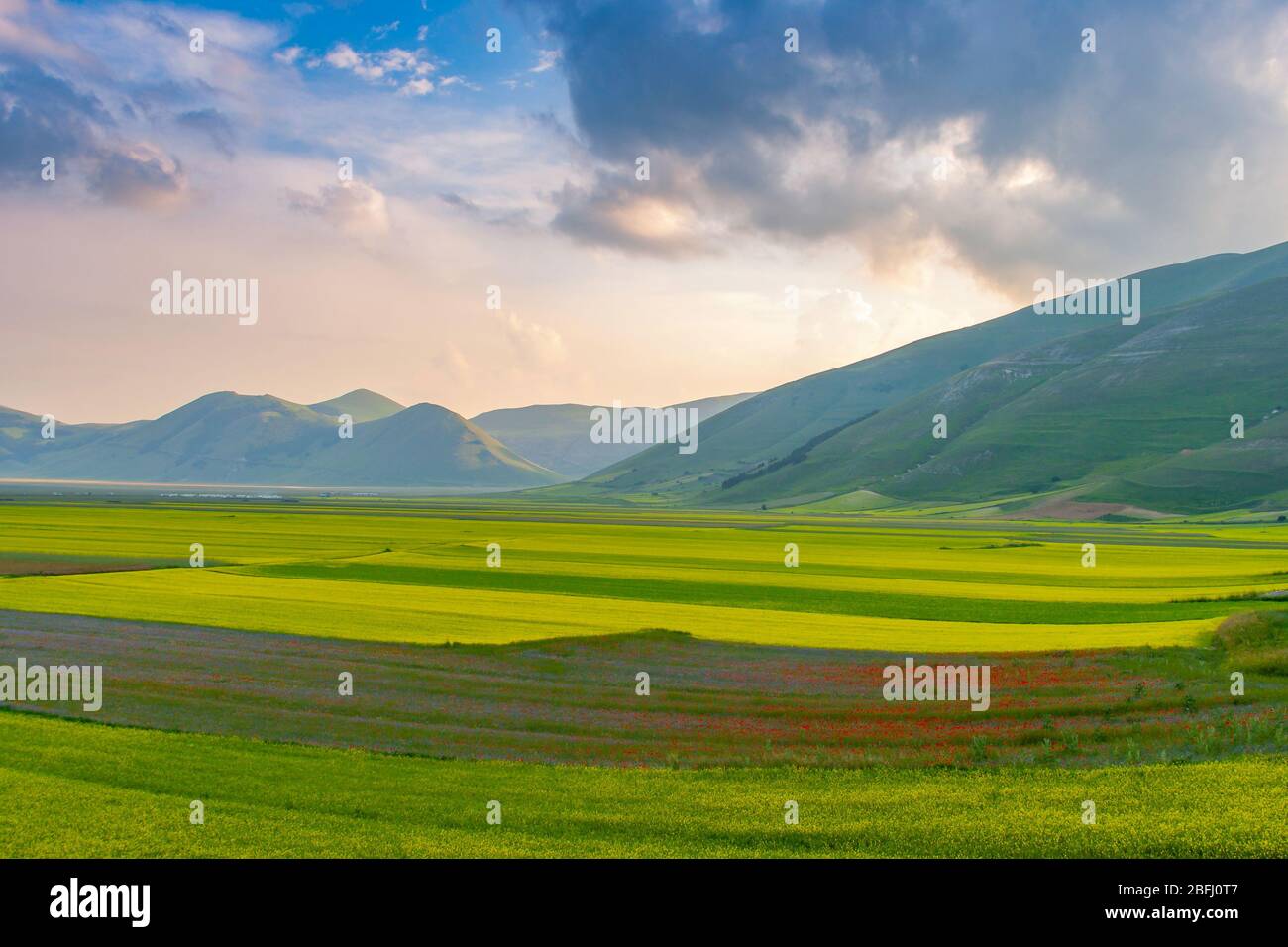 Vista panoramica dei piani di Castelluccio (Italia centrale) Foto Stock