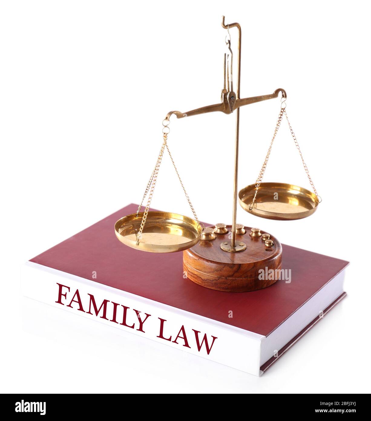 Scala su LIBRO DI DIRITTO DI FAMIGLIA isolato su bianco Foto Stock