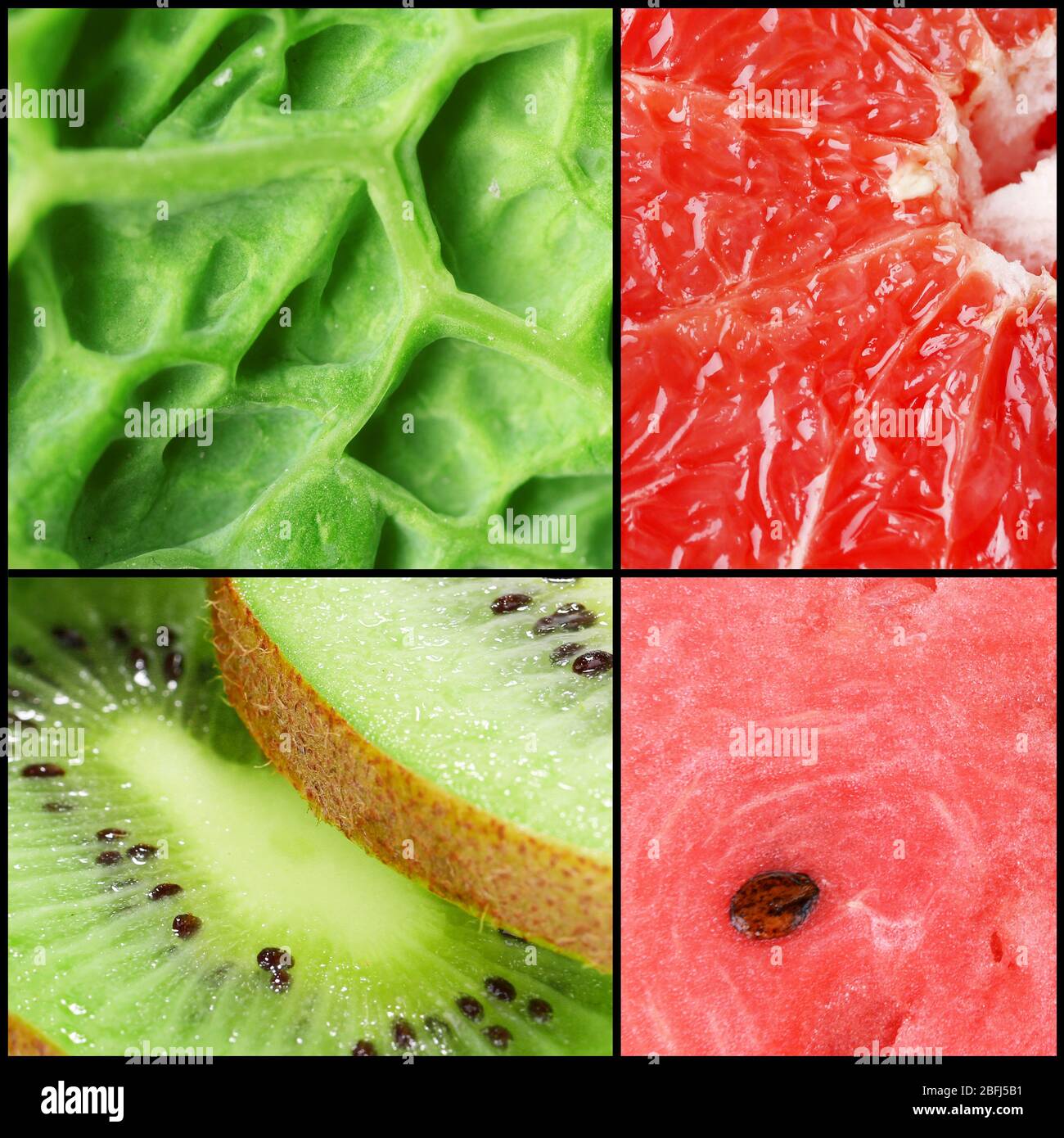 Frutta e verde in collage colorato Foto Stock