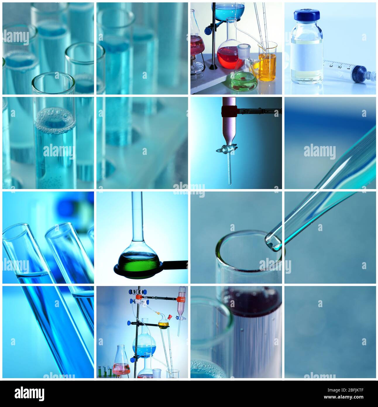 Collage di elementi scientifici in laboratorio Foto Stock