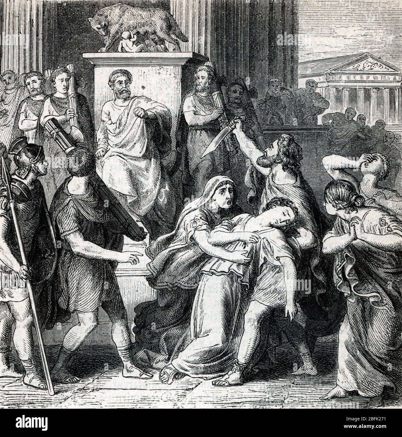 Antichite romaine : 'la mort de Virginie' it 449 avant JC, Appius Claudius, decemvir sous la Republique de Rome revendique Virginie (Verginia), fille Foto Stock