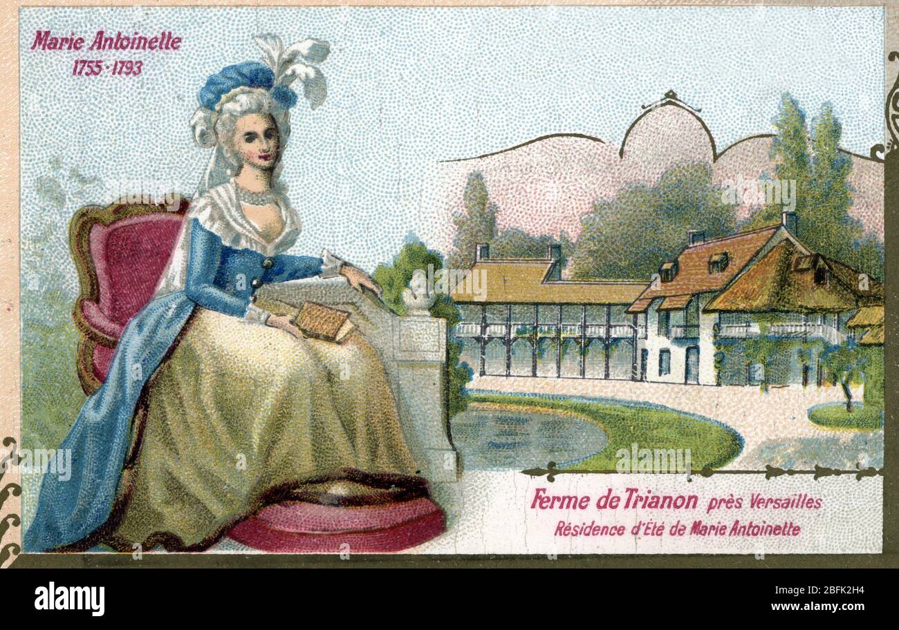 Ritratto de la reine de France Maria Antonietta (1755-1793) et la ferme du Petit Trianon a Versailles (Ritratto della Regina di Francia Maria Antonietta an Foto Stock