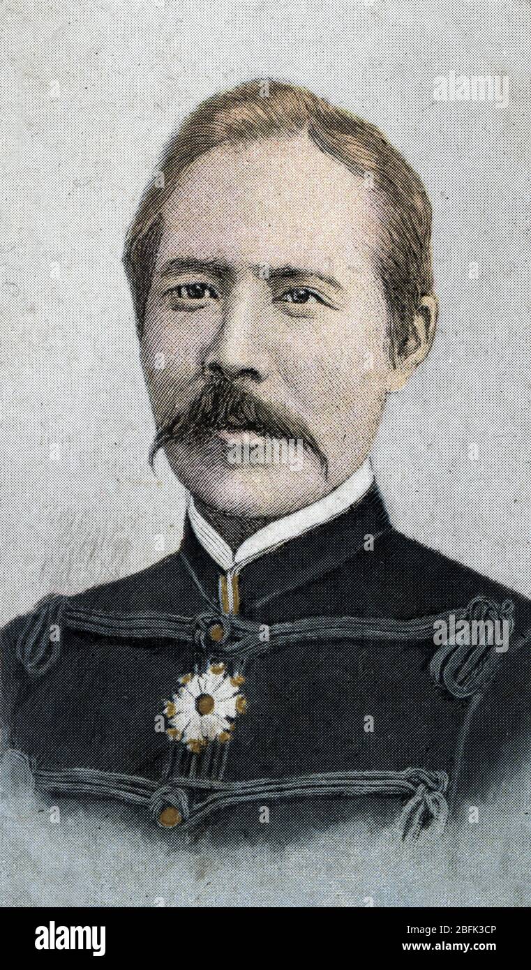 Portrait de Kuroki Tamemoto (1844-1923) General de l'armee imperiale japonaise - Chromolithographie fin 19eme siecle Collection privee Foto Stock