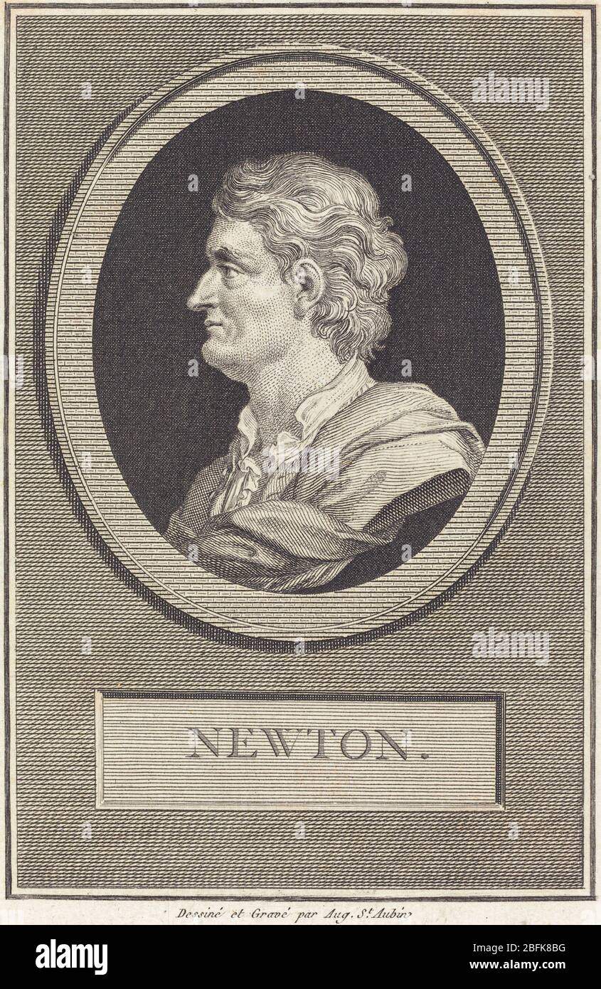 Augustin de Saint-Aubin (francese, 1736 - 1807), Isaac Newton, 1801, incisione su attacco sulla carta vergata Foto Stock