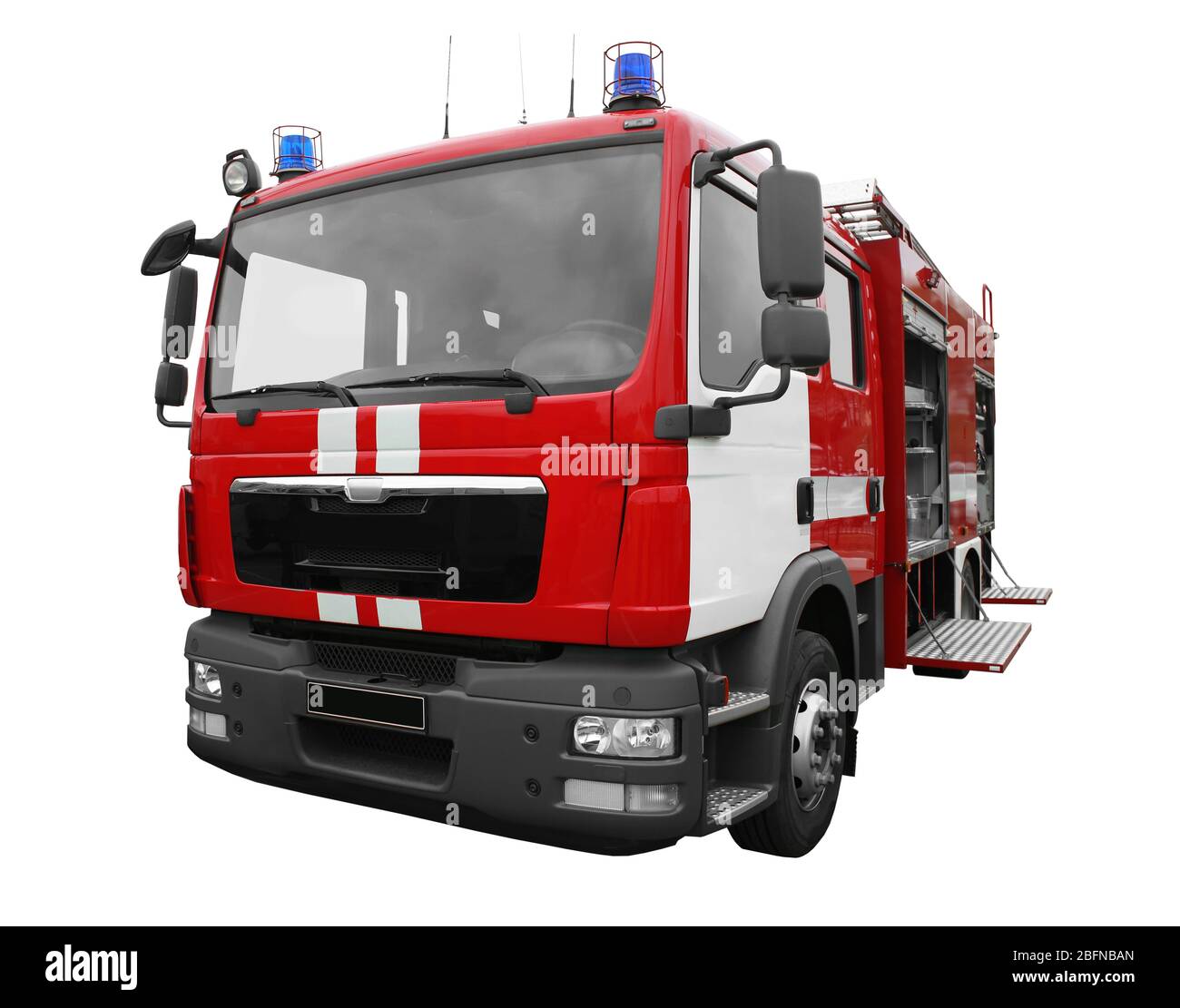 Camion fuoco su sfondo bianco Foto Stock