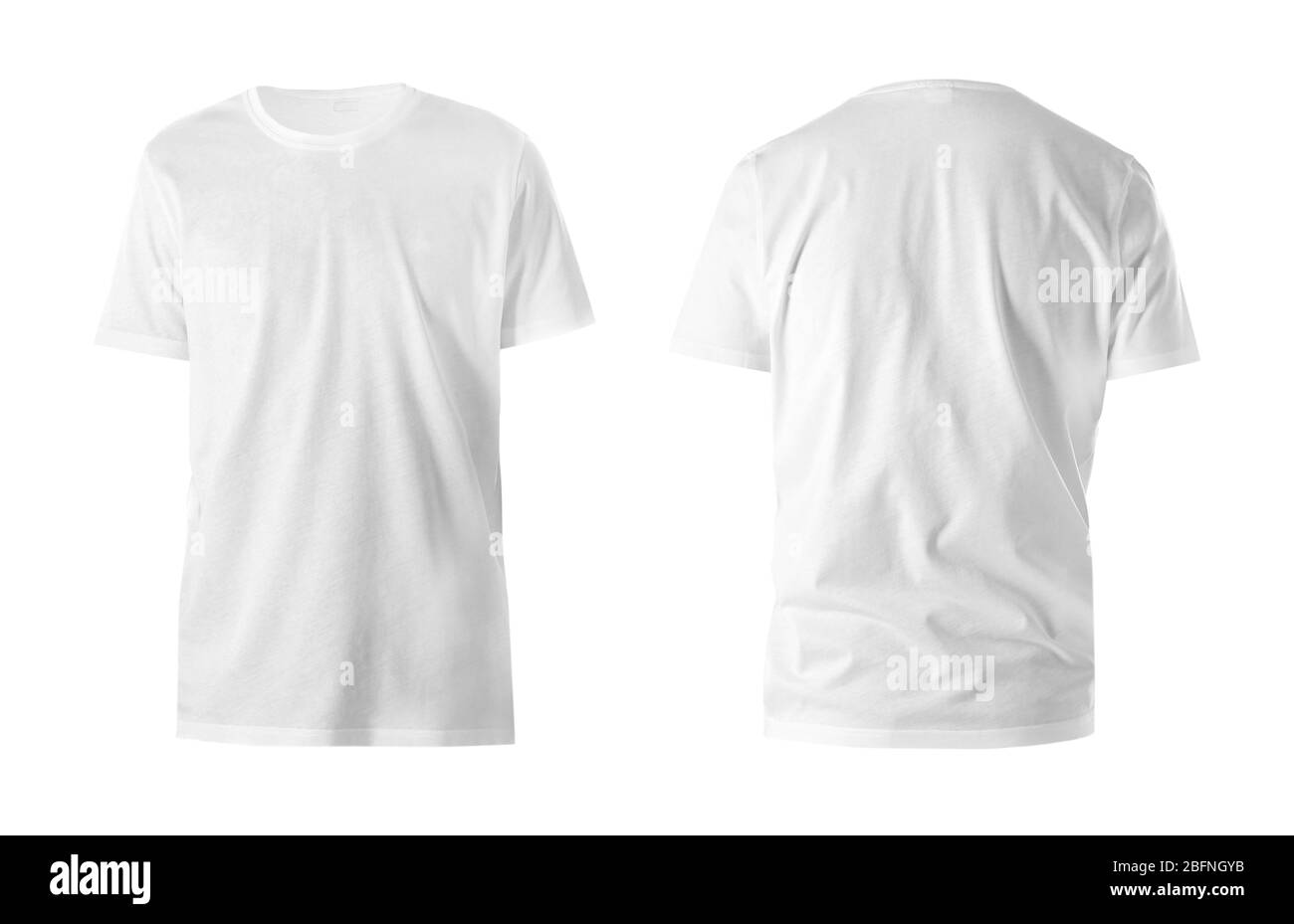 Vista frontale e posteriore della t-shirt su sfondo bianco Foto Stock