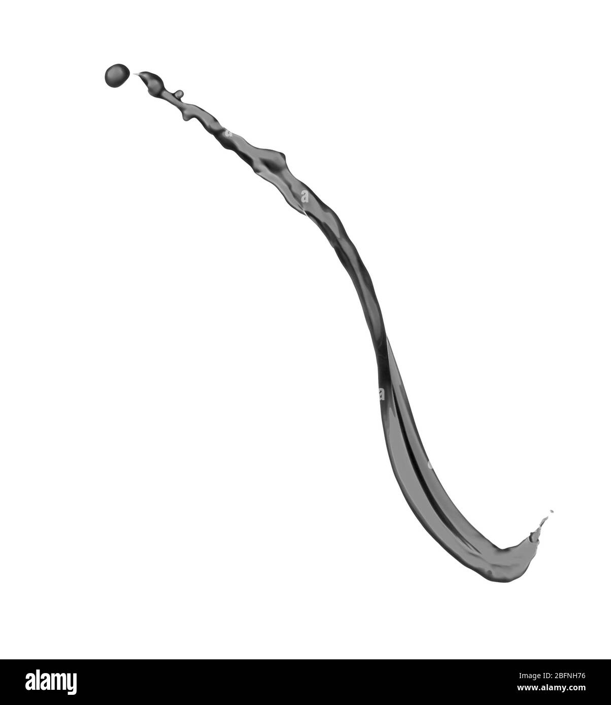 Spruzzi di liquido nero su sfondo bianco Foto Stock