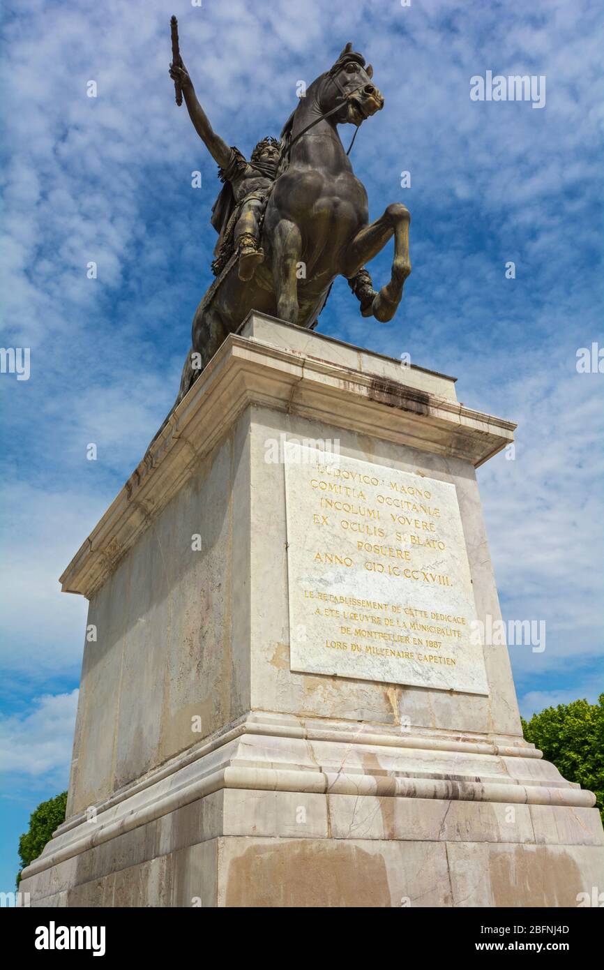 Francia, Montpellier, Place Royale du Peyrou, statua di Luigi XIV Foto Stock