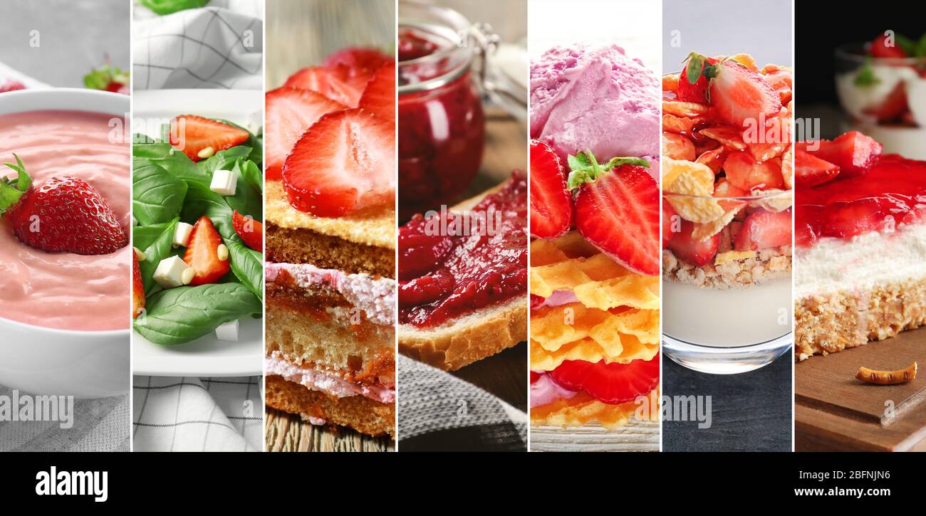 Collage di diversi piatti con fragola Foto Stock