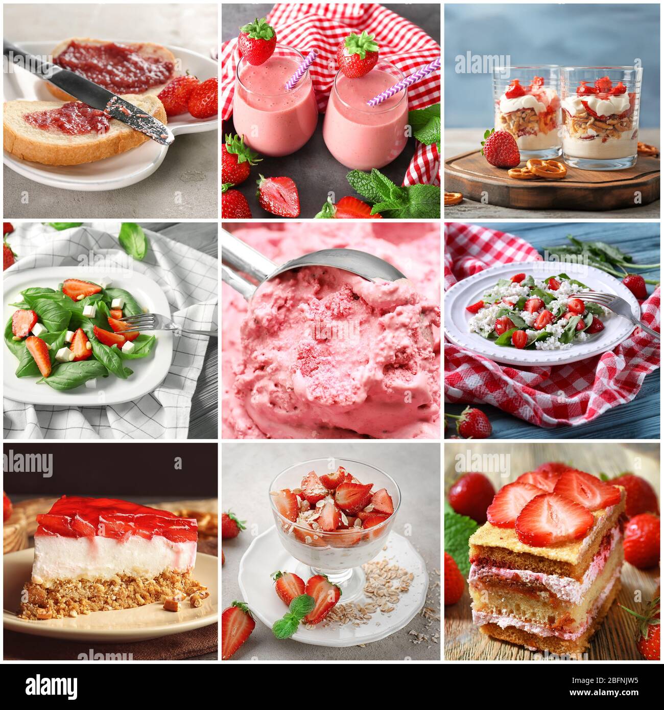Collage di diversi piatti con fragola Foto Stock