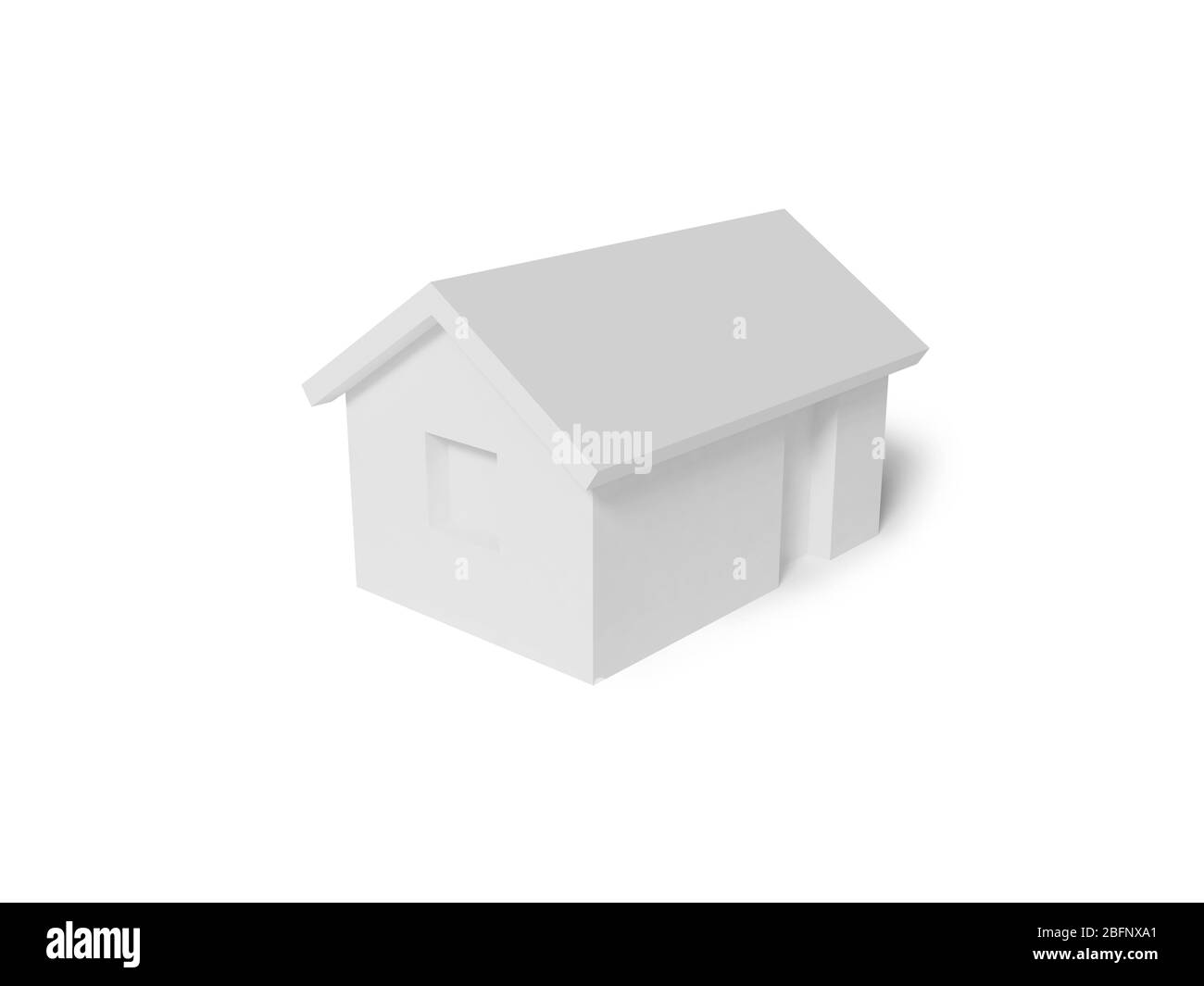 Semplice modello di casa bianca con ombra morbida isolata su sfondo bianco, rappresentazione 3d Foto Stock