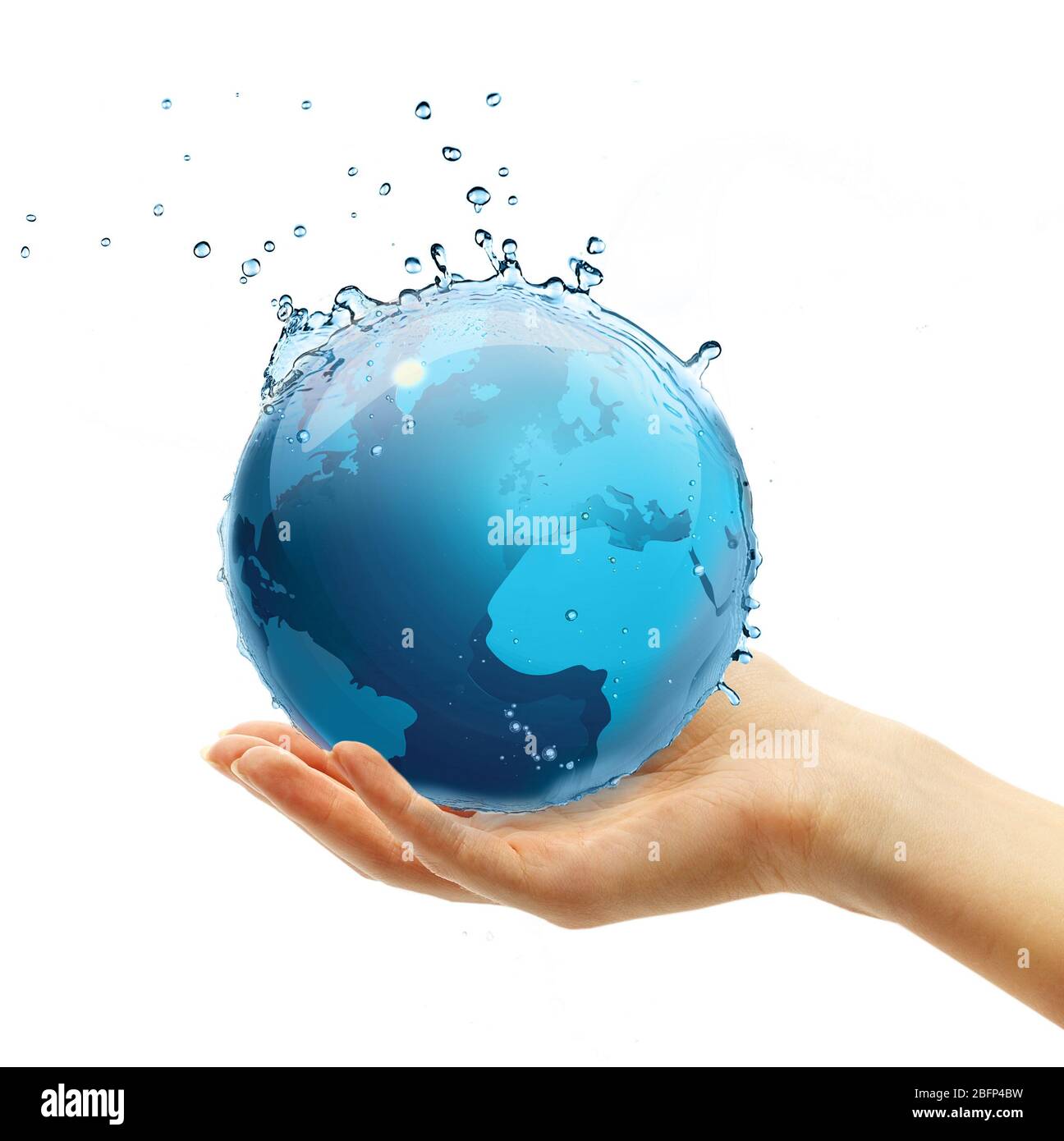 Globo di mano femminile isolato su bianco Foto Stock
