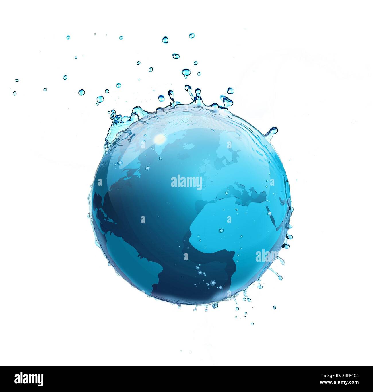 Globo con acqua isolata su bianco Foto Stock