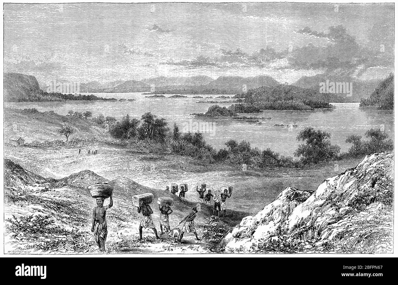 Incisione di un villaggio nel Congo d'Africa Foto Stock