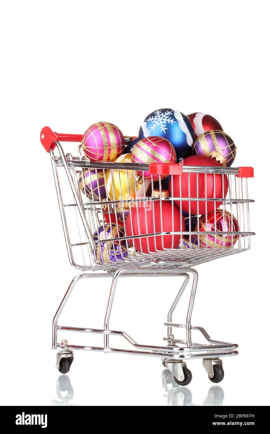 Bella Bright Bright Bal Natale nel carrello isolato su bianco Foto Stock