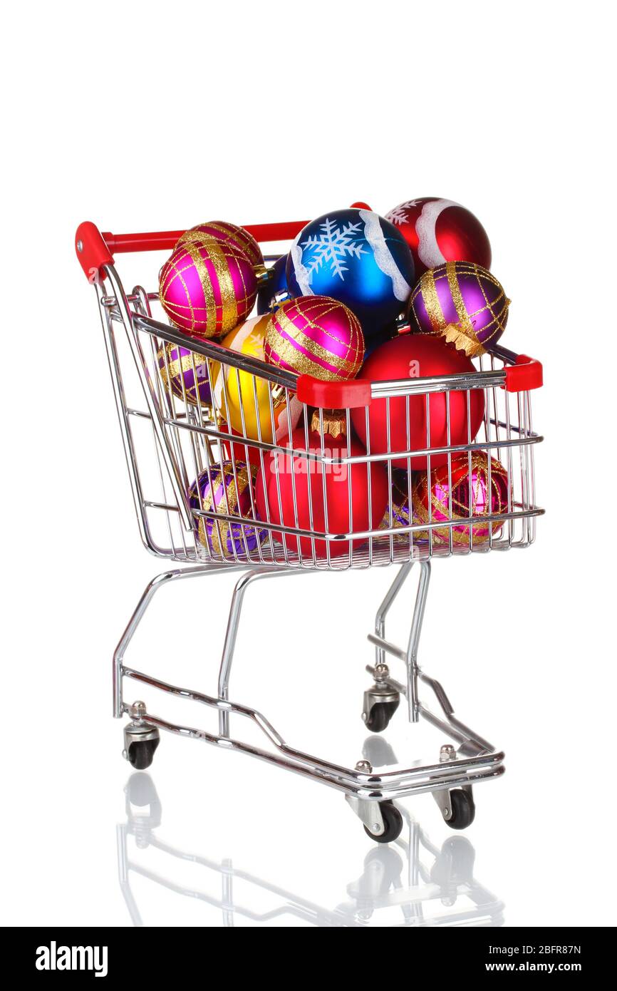 Bella Bright Bright Bal Natale nel carrello isolato su bianco Foto Stock