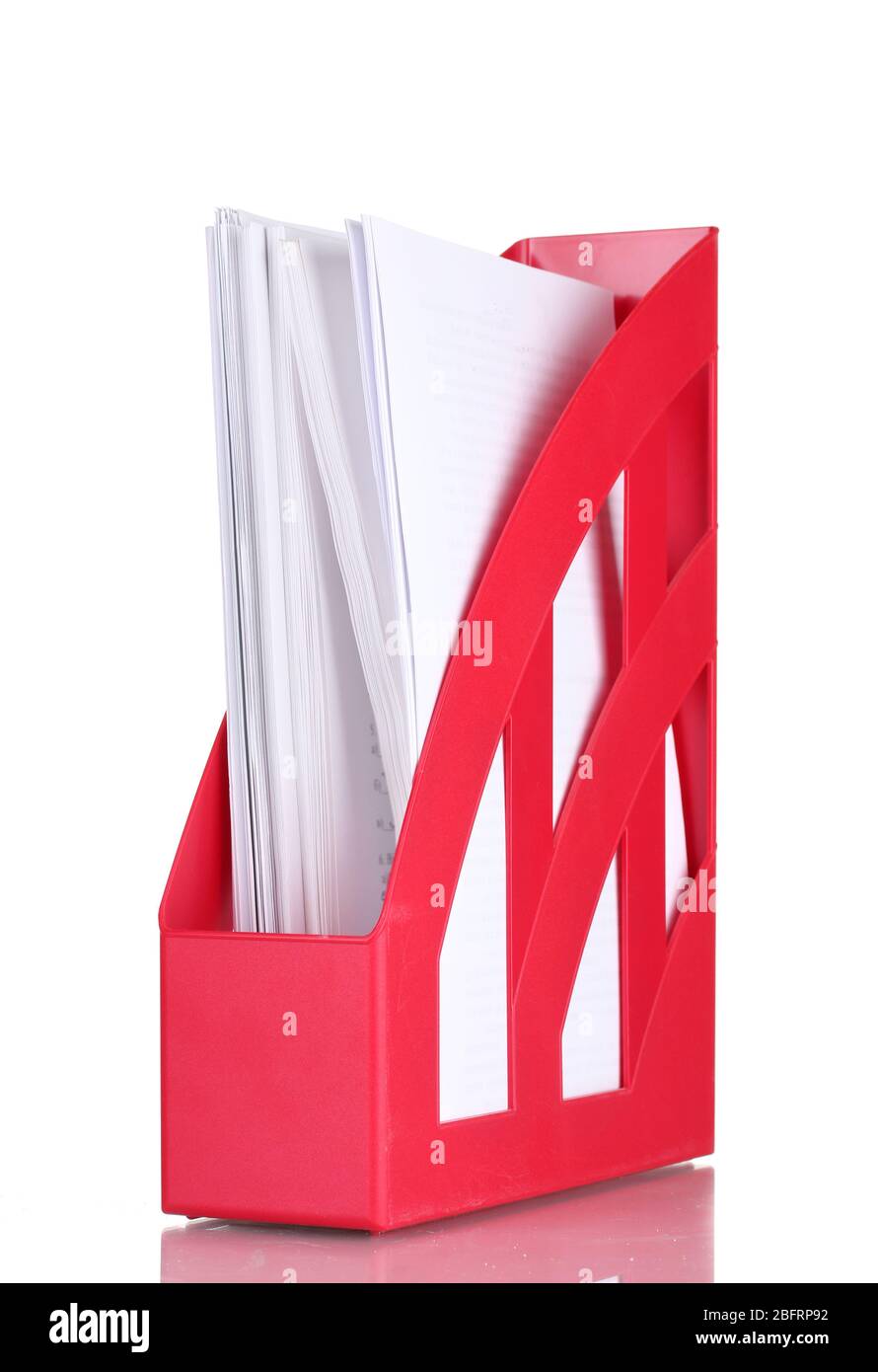 vassoio rosso per carte isolate su bianco Foto Stock