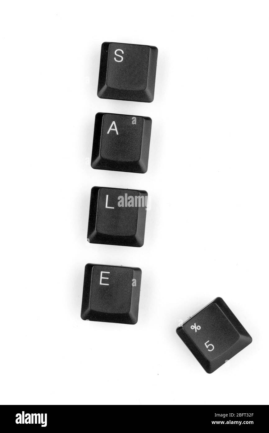 Tasti della tastiera che dicono vendita isolato su bianco Foto Stock