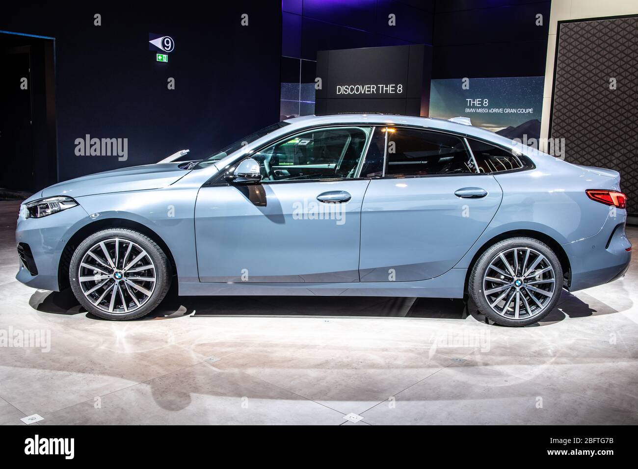 Bruxelles, Belgio, 09 gennaio 2020: BMW Serie 2 Gran Coupe 218i al Salone di Bruxelles, seconda generazione, F44, vettura executive subcompatta prodotta da BMW Foto Stock