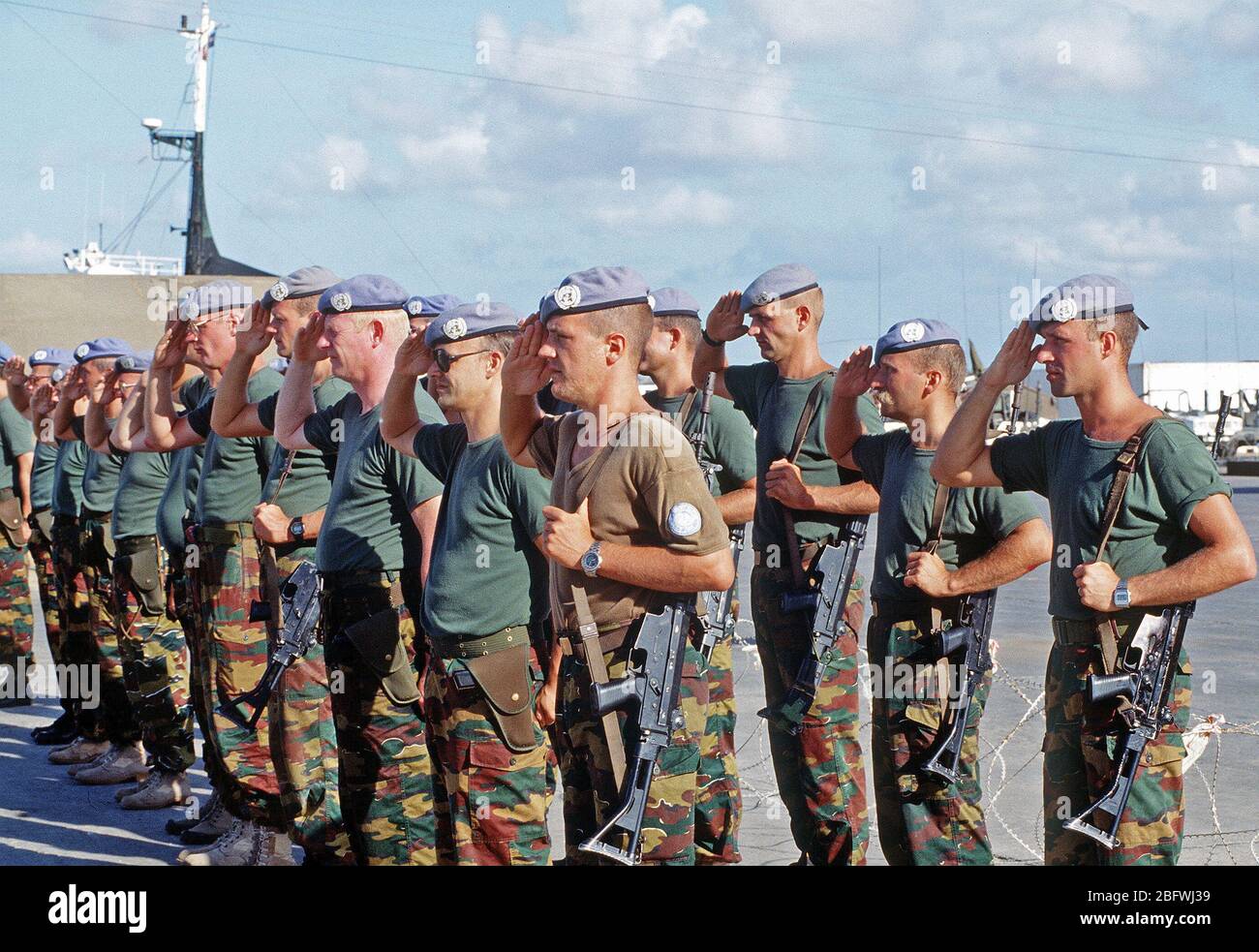 I soldati belgi fanno parte delle forze delle Nazioni Unite in Somalia a sostegno di funzionamento continua a sperare. Foto Stock