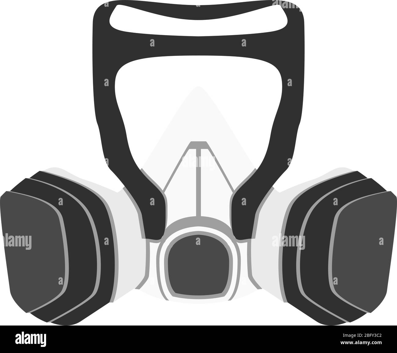 Un grafico di un respiratore utilizzato in cantieri edili o in ospedali. La maschera protegge tutti i virus, i batteri e gli inquinanti. Illustrazione Vettoriale