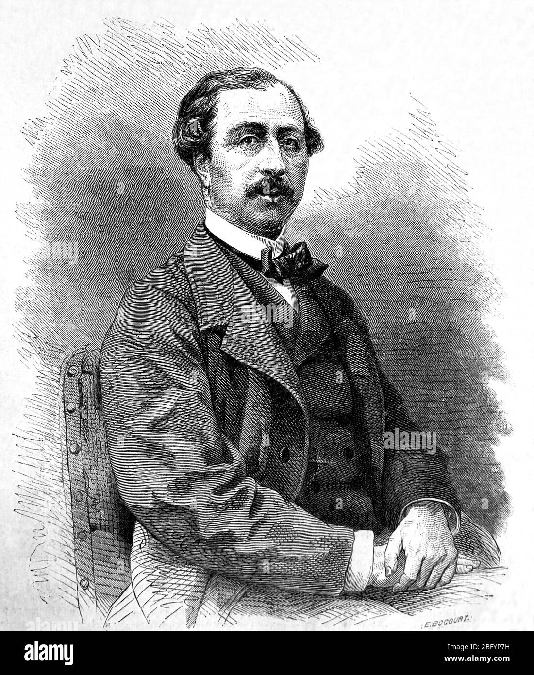 Lucien Anatole Prevost (1829-1870) giornalista, essayista e diplomatico francese. Ritratto, incisione di E. Bocourt. Pubblicato nel 1866. Foto Stock