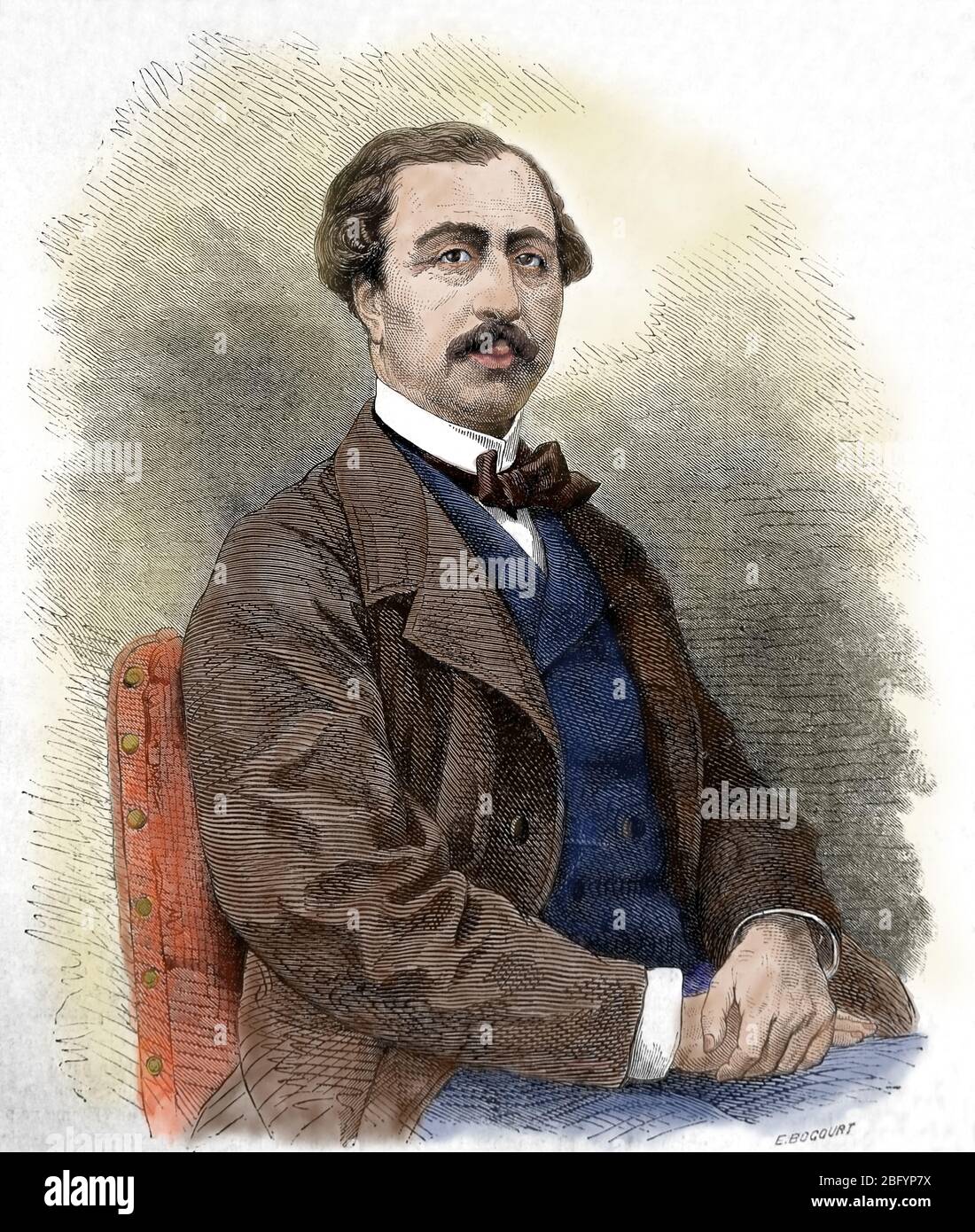 Lucien Anatole Prevost (1829-1870) giornalista, essayista e diplomatico francese. Ritratto, incisione di E. Bocourt. Pubblicato nel 1866. Foto Stock