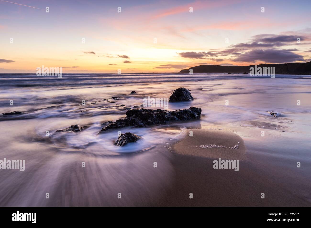 Tramonto a Carnivan Beach Wexford Irlanda Foto Stock