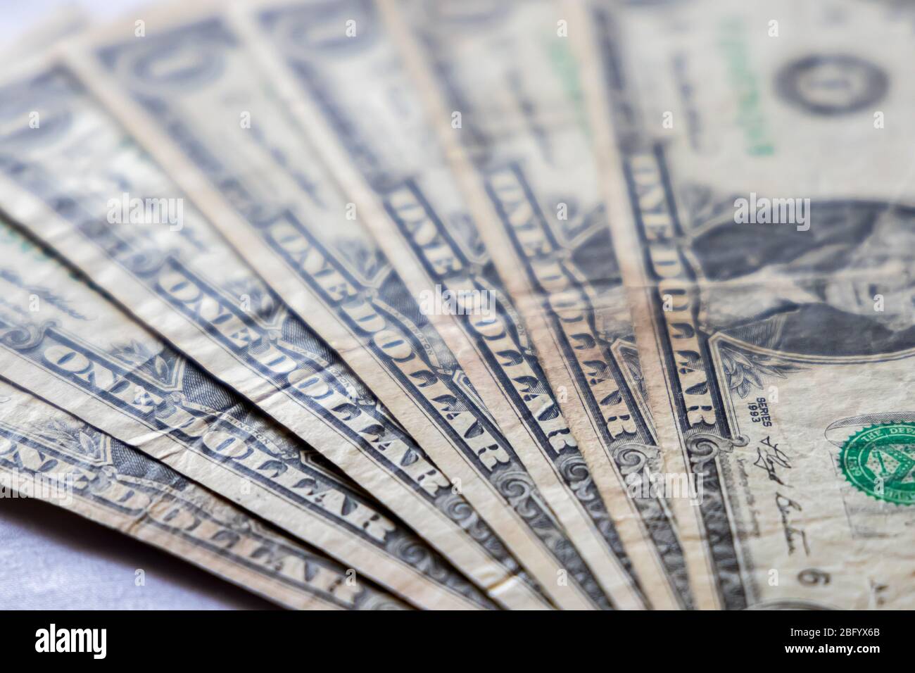 Primo piano US 1 Dollar Currency Bank Notes. Focus selettivo Foto Stock