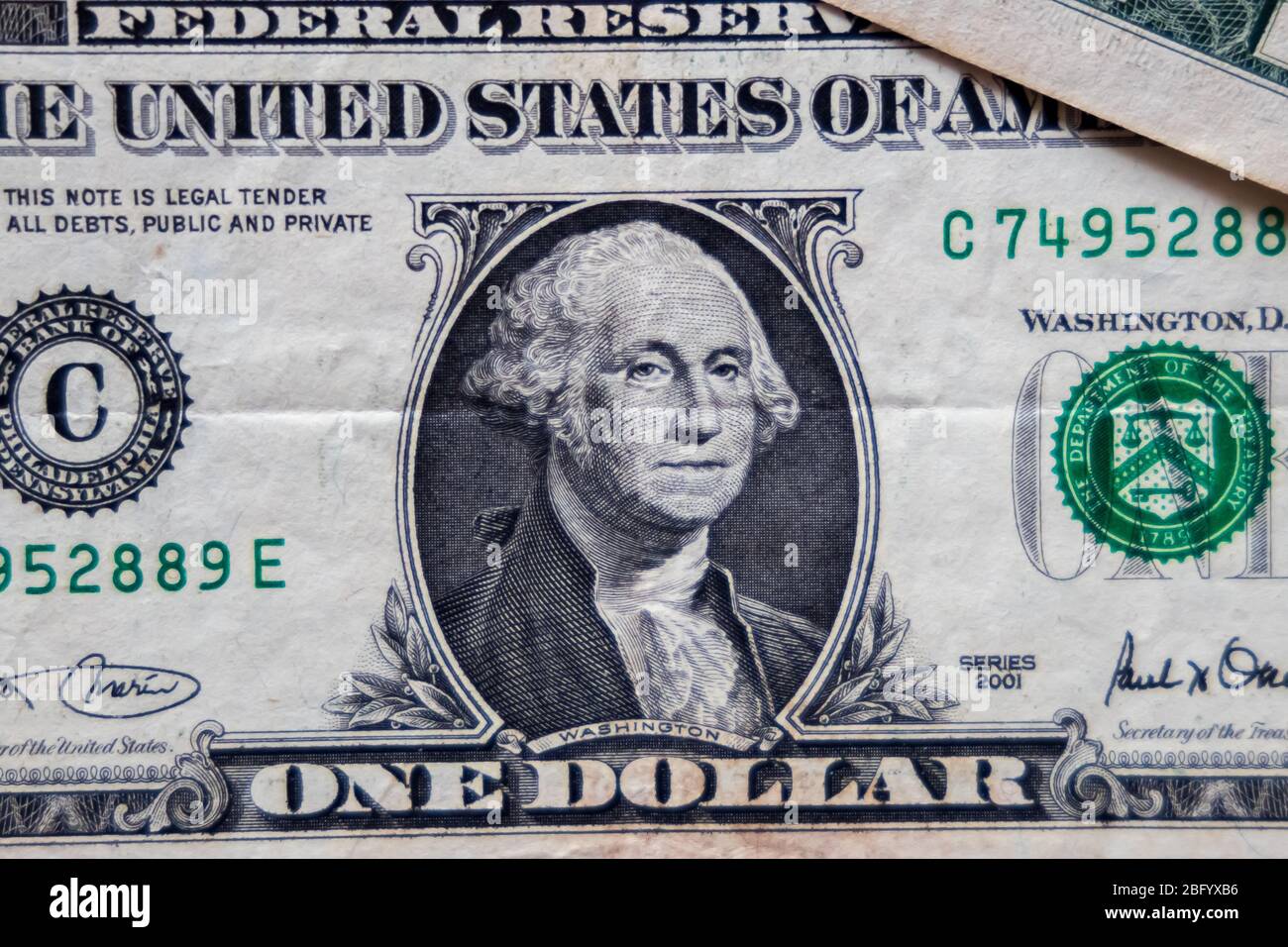 Primo piano US 1 Dollar Currency Bank Notes. Focus selettivo Foto Stock
