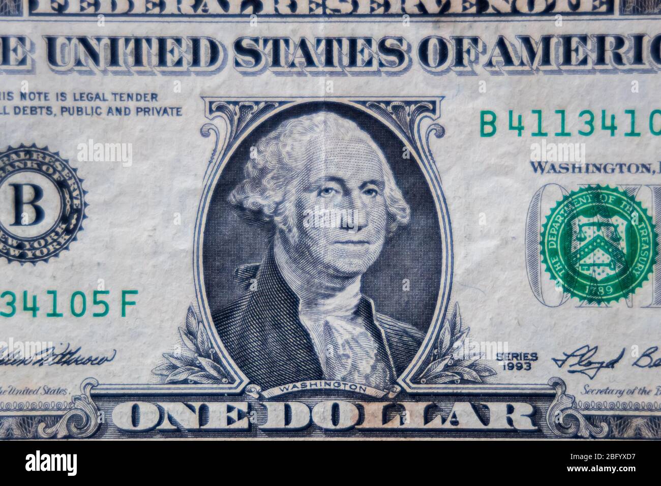 Primo piano US 1 Dollar Currency Bank Notes. Focus selettivo Foto Stock