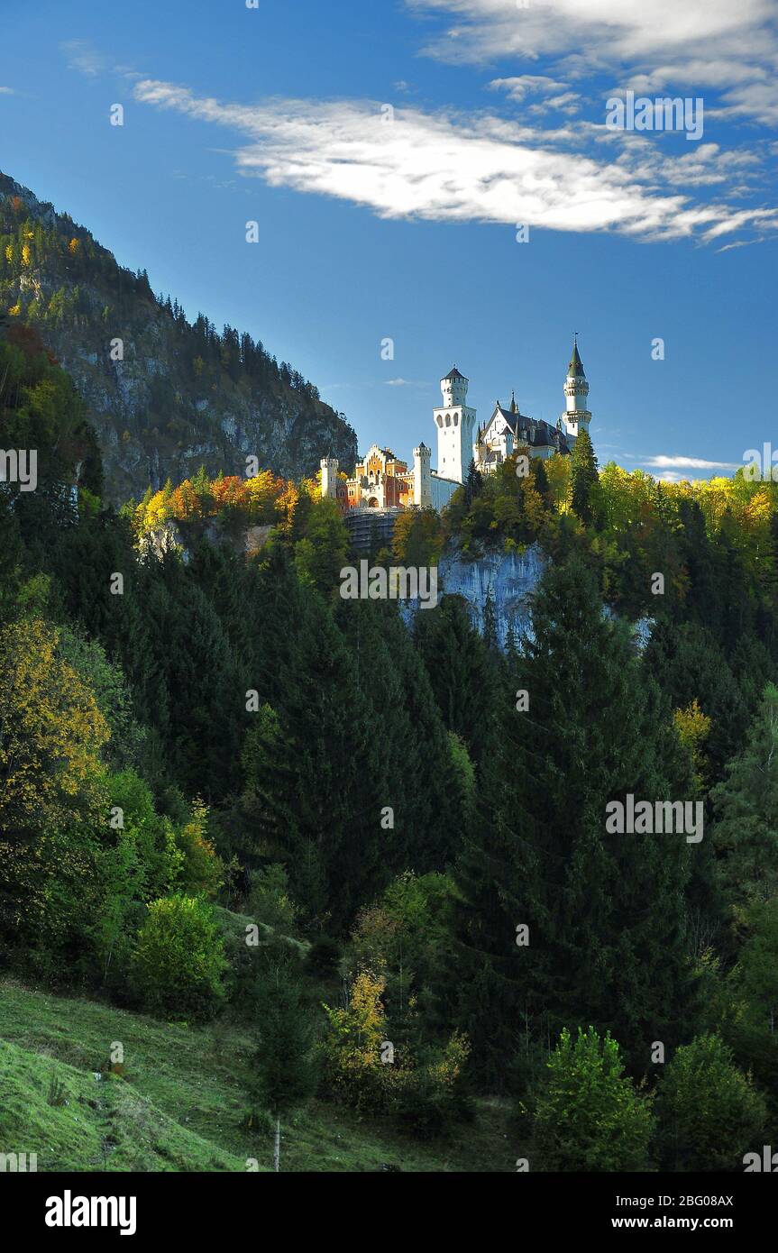 Il Castello di Neuschwanstein a Schwangau vicino a Füssen, Svevia, Baviera, Germania, Europa Foto Stock