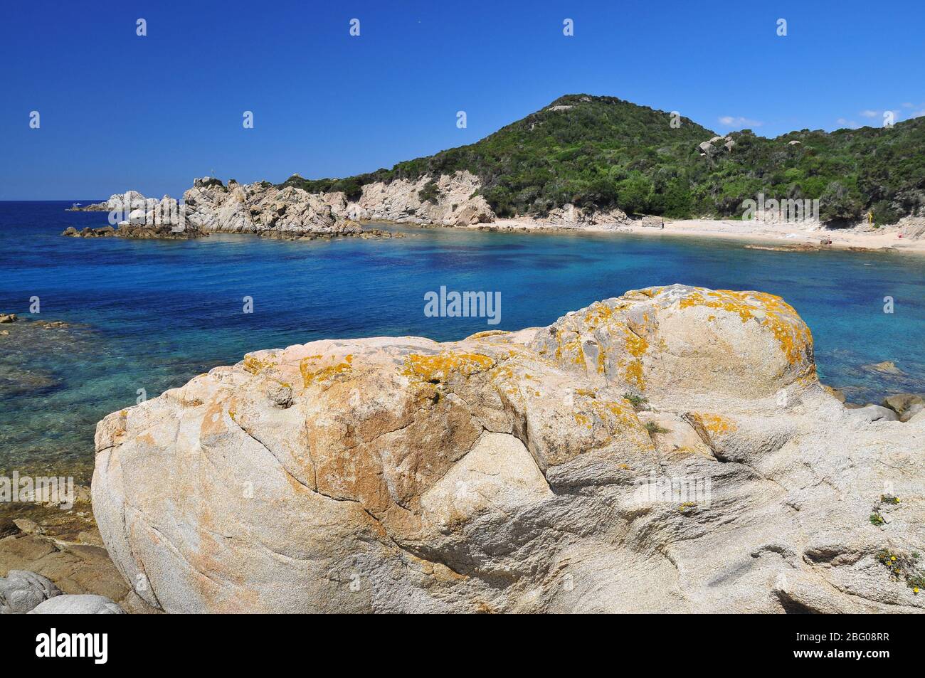 Spiaggia nel parco naturale di Bouche de Bonifacio in Corsica del Sud, Francia, Europa Foto Stock