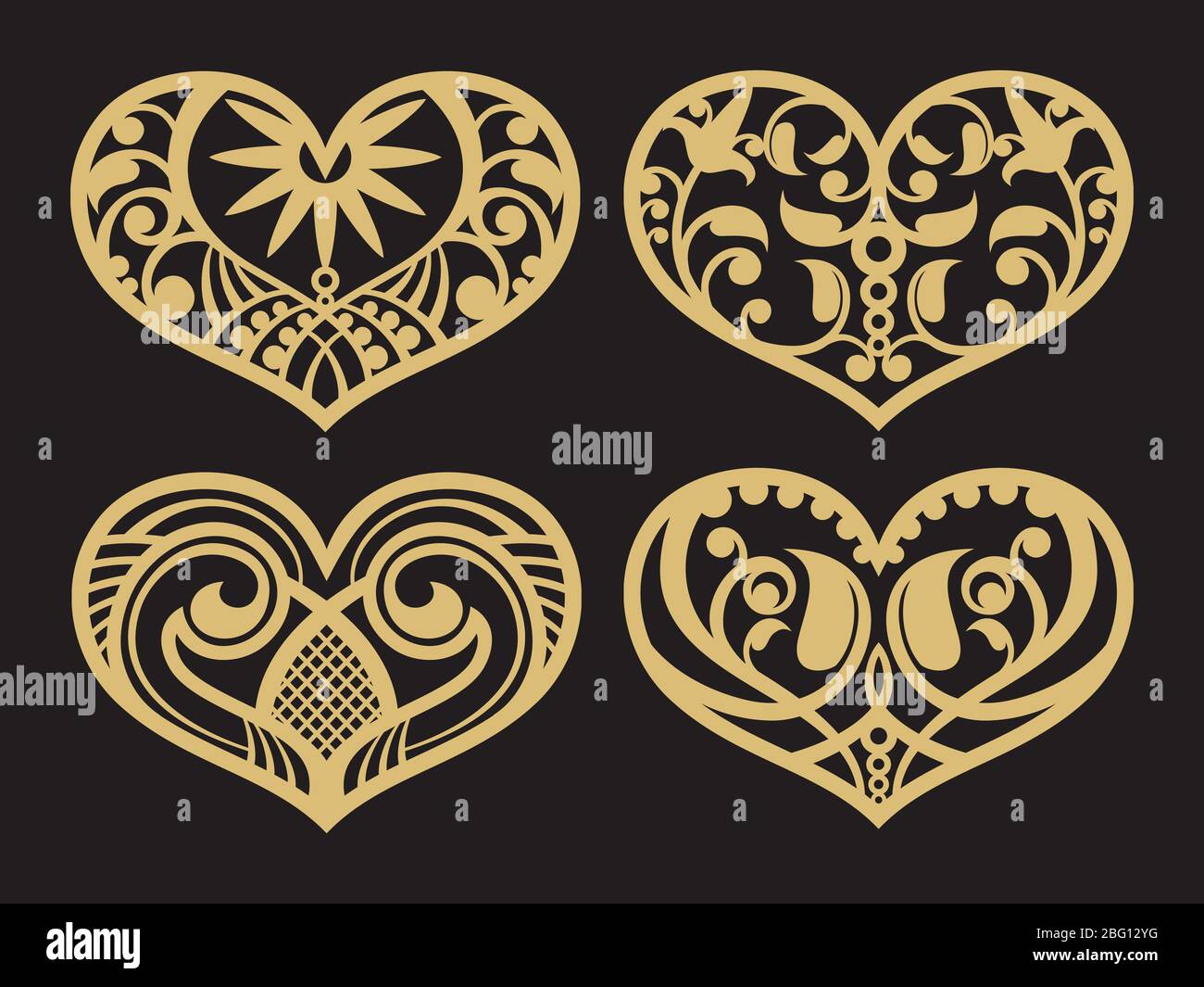 Lacy Hearts, carta forme amore vettore simboli raccolta. Illustrazione vettoriale Illustrazione Vettoriale