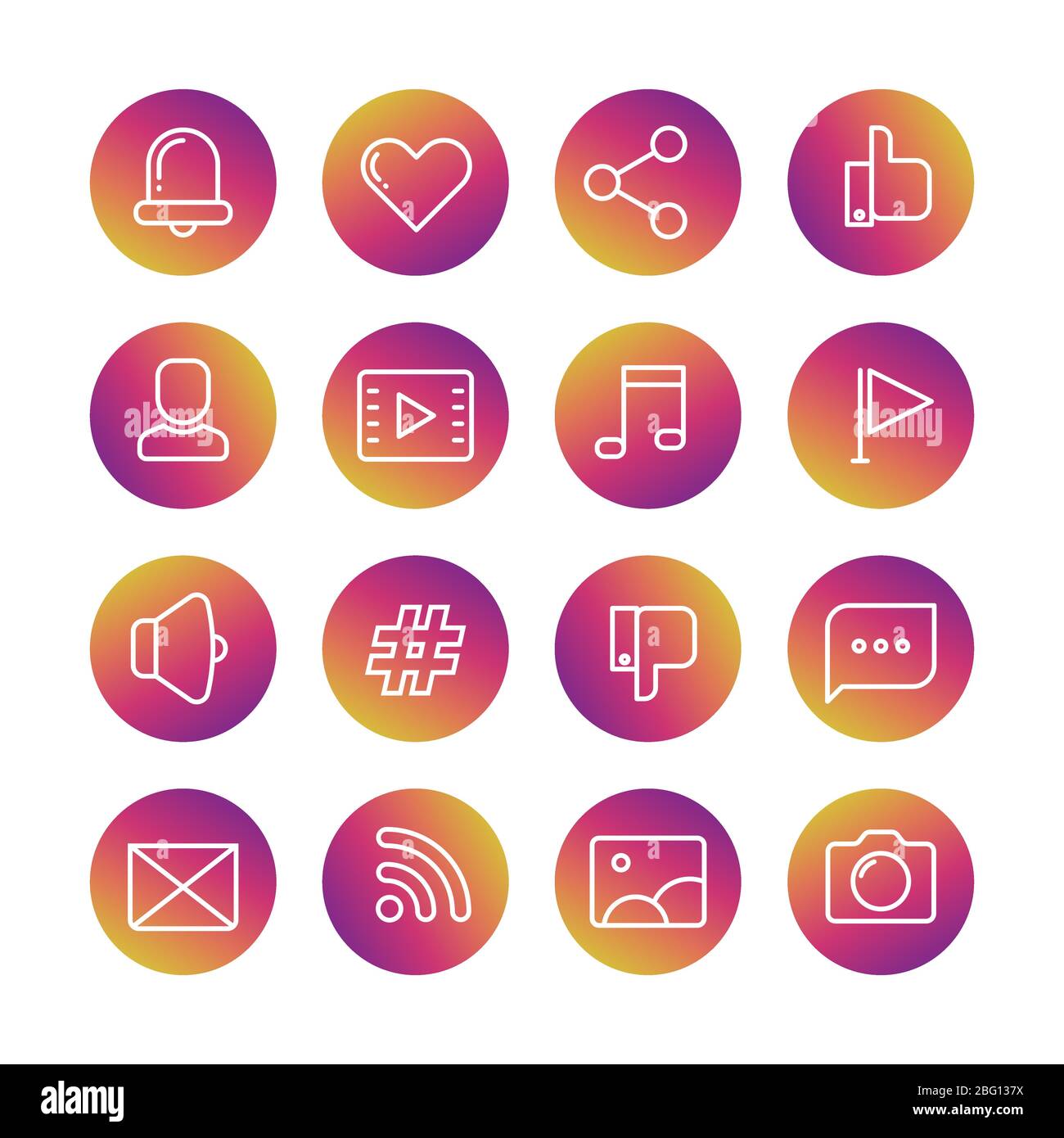 Web, social network, social media e comunicazioni icone di linea sottile. Illustrazione vettoriale Illustrazione Vettoriale