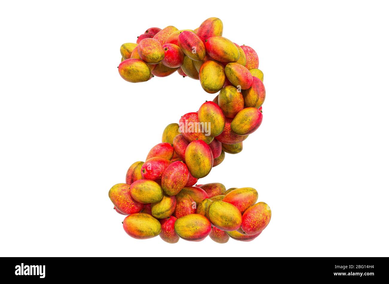 Numero 2 da mango, rendering 3D isolato su sfondo bianco Foto Stock