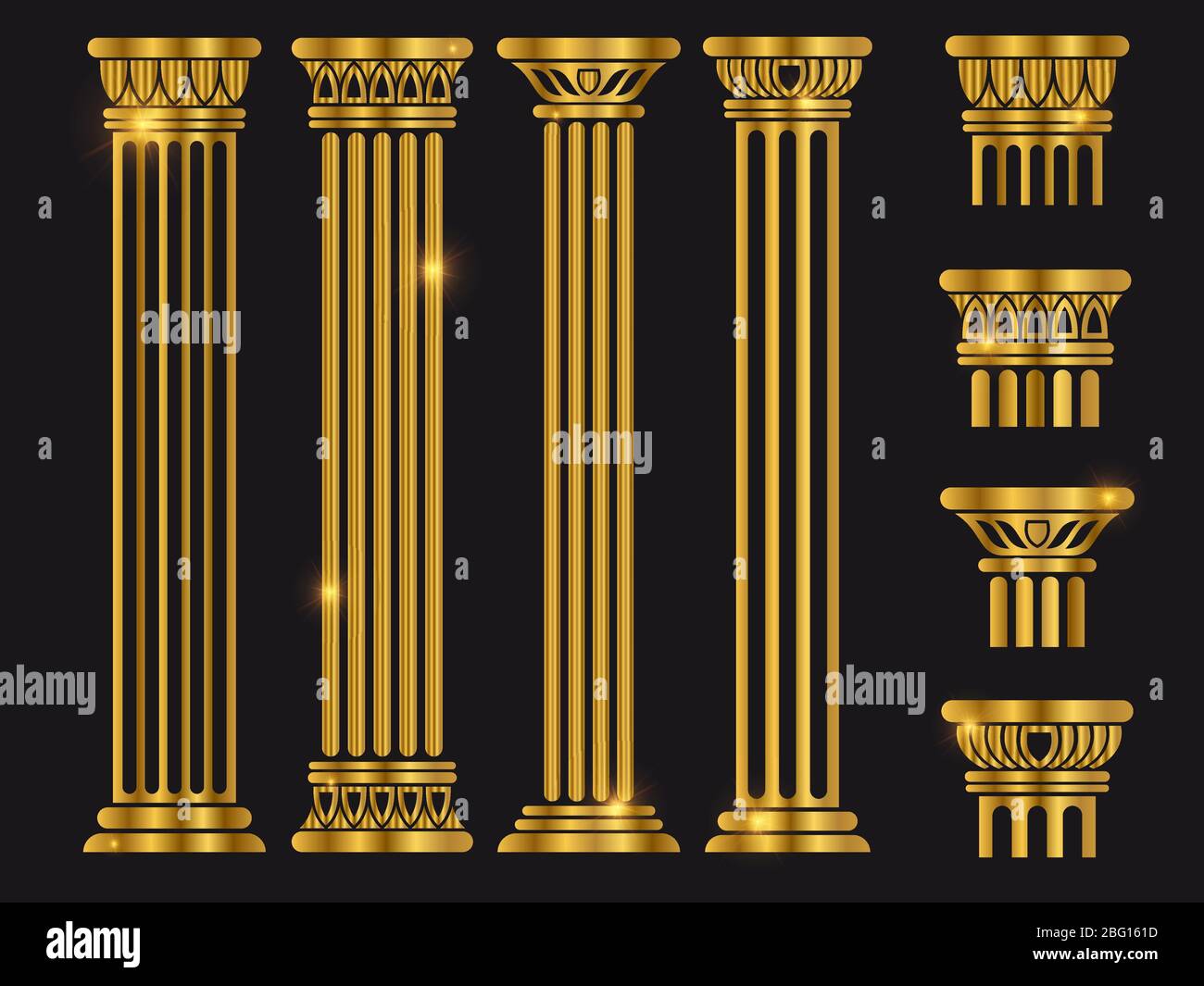 Colonna dorata e lucente dell'architettura dell'antica roma, in nero. Illustrazione vettoriale Illustrazione Vettoriale