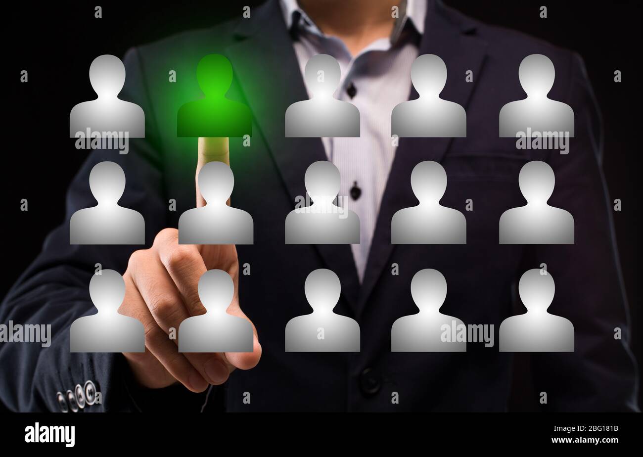 Concetto di gestione del personale. Trovare persone e lavoratori Foto Stock