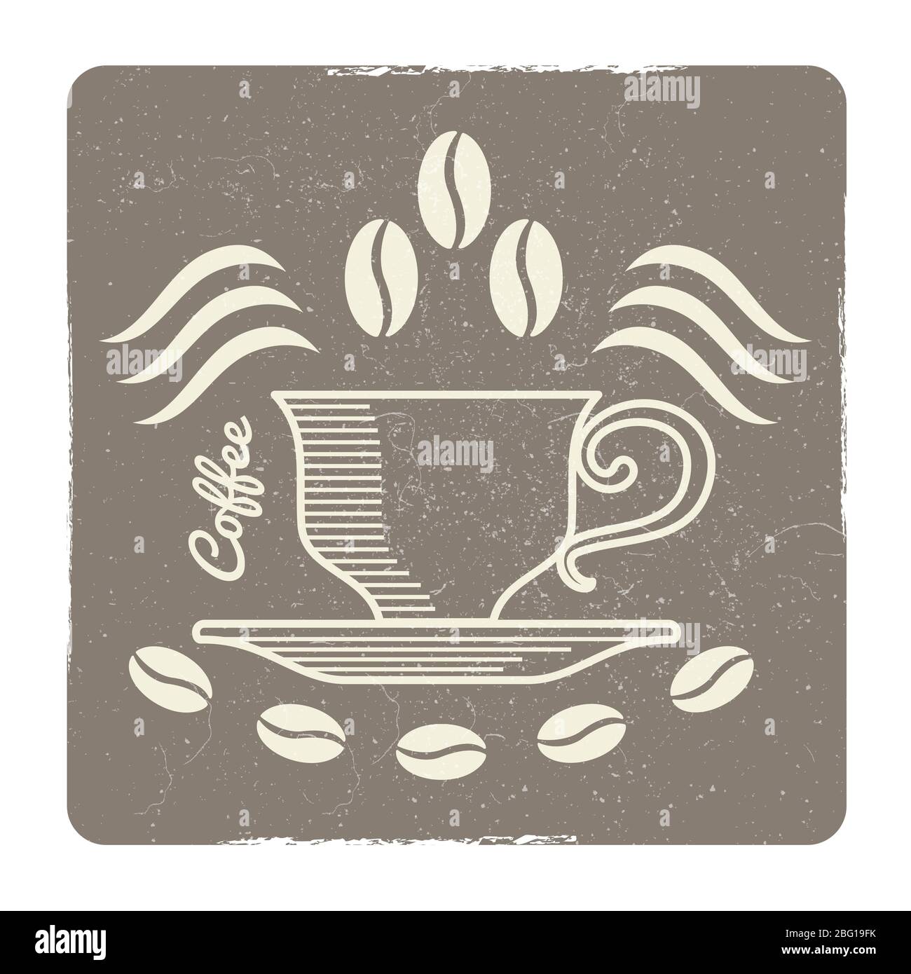 Design con logo Vintage Coffee Cup - etichetta per caffè isolato su bianco, caffetteria o mercato. Illustrazione vettoriale Illustrazione Vettoriale