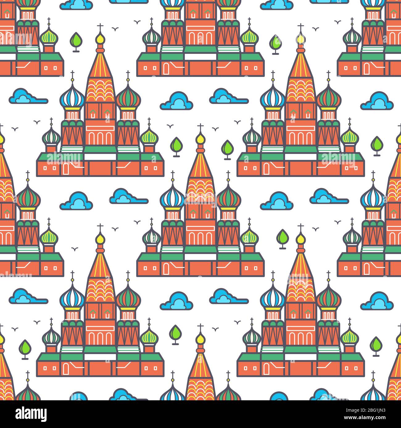 Famoso design della Cattedrale di Mosca con motivi senza cuciture - struttura simbolo russo. Illustrazione vettoriale Illustrazione Vettoriale